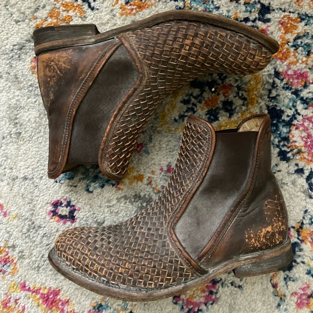 Woven leather booties
